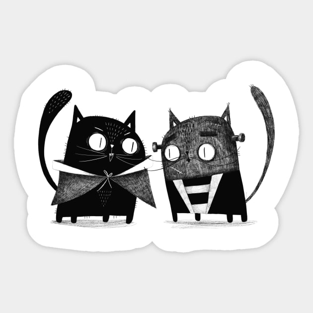 Cat Dracula and Frankencat Sticker by Gummy Illustrations